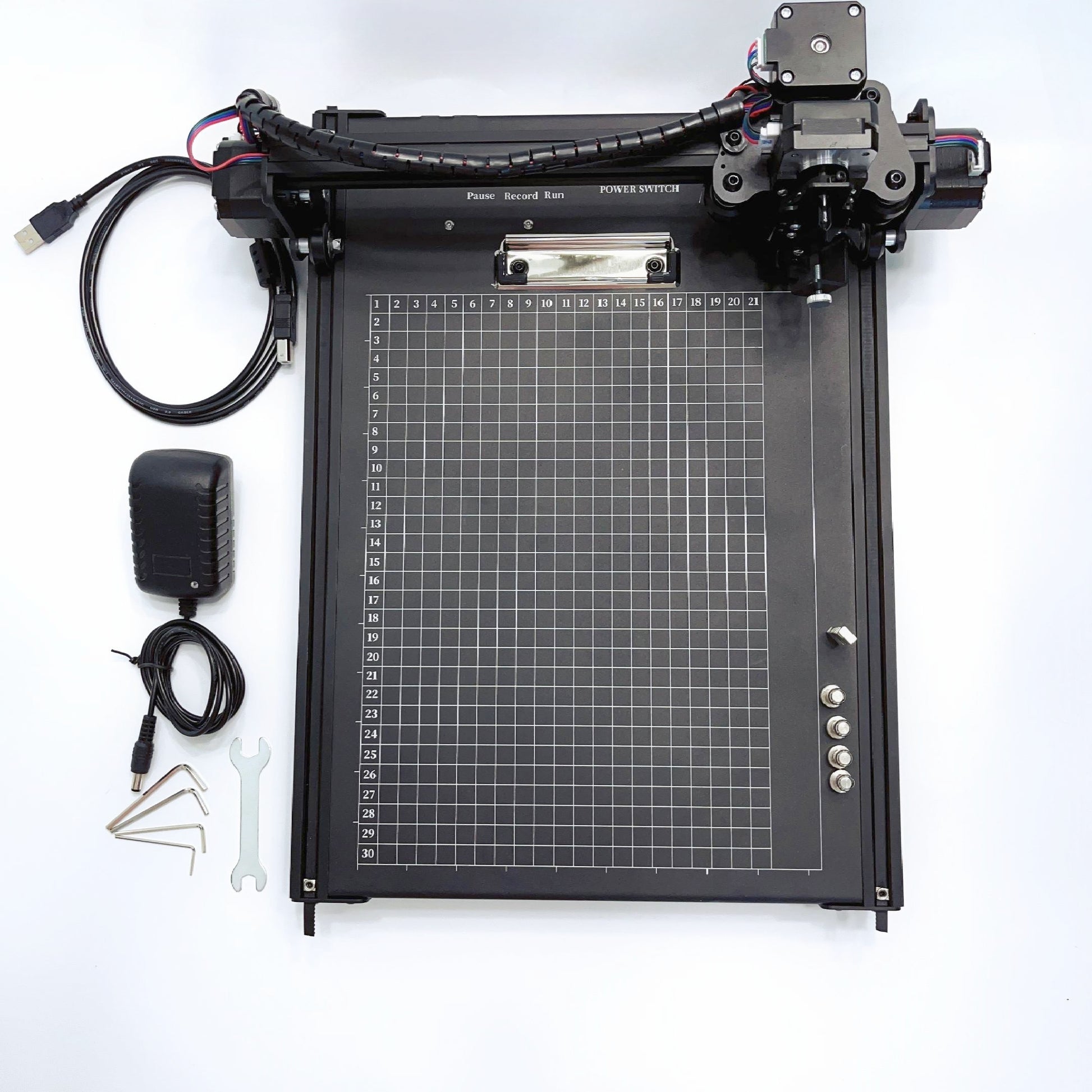 XDRAW A4 drawing robot front view showing all components